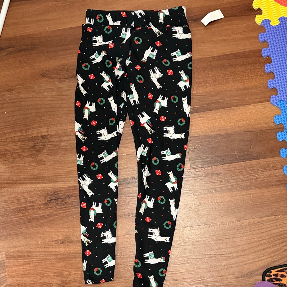 Kids' Holiday Llama Print Leggings - Black